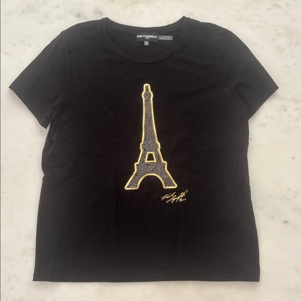 Karl Lagerfeld Paris Eiffel Tower beaded t-shirt, Size PL